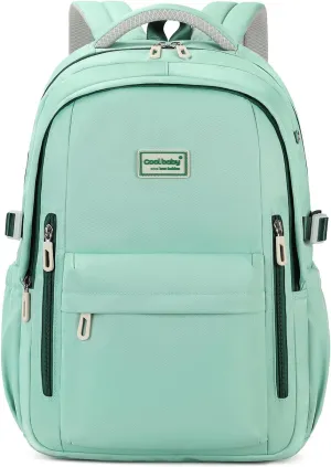 MOONBABY Backpack for School, Classic College Backpack Multiple-pocket Bookbag for Teen Boys Girls Travel Backpacks with Luggage Strap for Women Men, Green