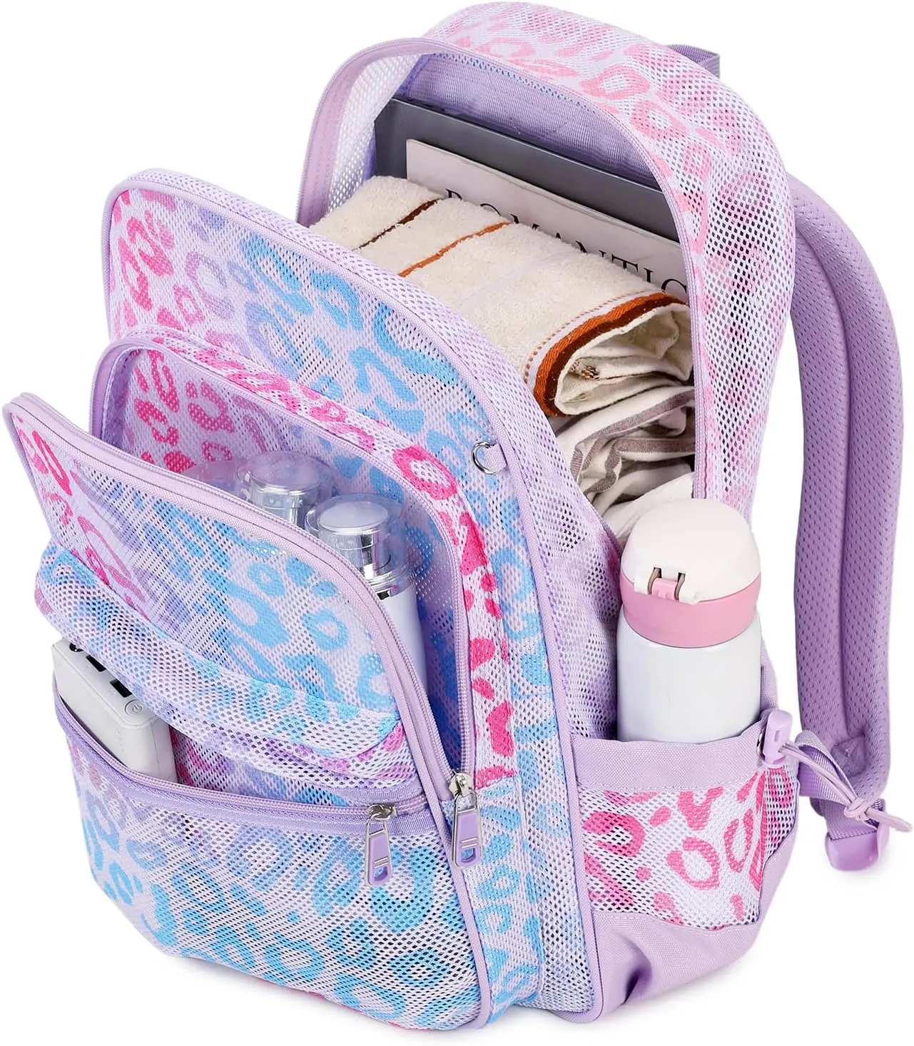 MOONBABY Mesh Backpack Heavy Duty, See Through School Backpack Transparent Bookbag for Swimming, Beach, Sports, Work, Travel