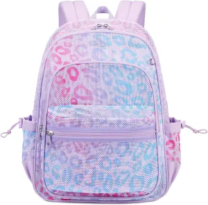 MOONBABY Mesh Backpack Heavy Duty, See Through School Backpack Transparent Bookbag for Swimming, Beach, Sports, Work, Travel