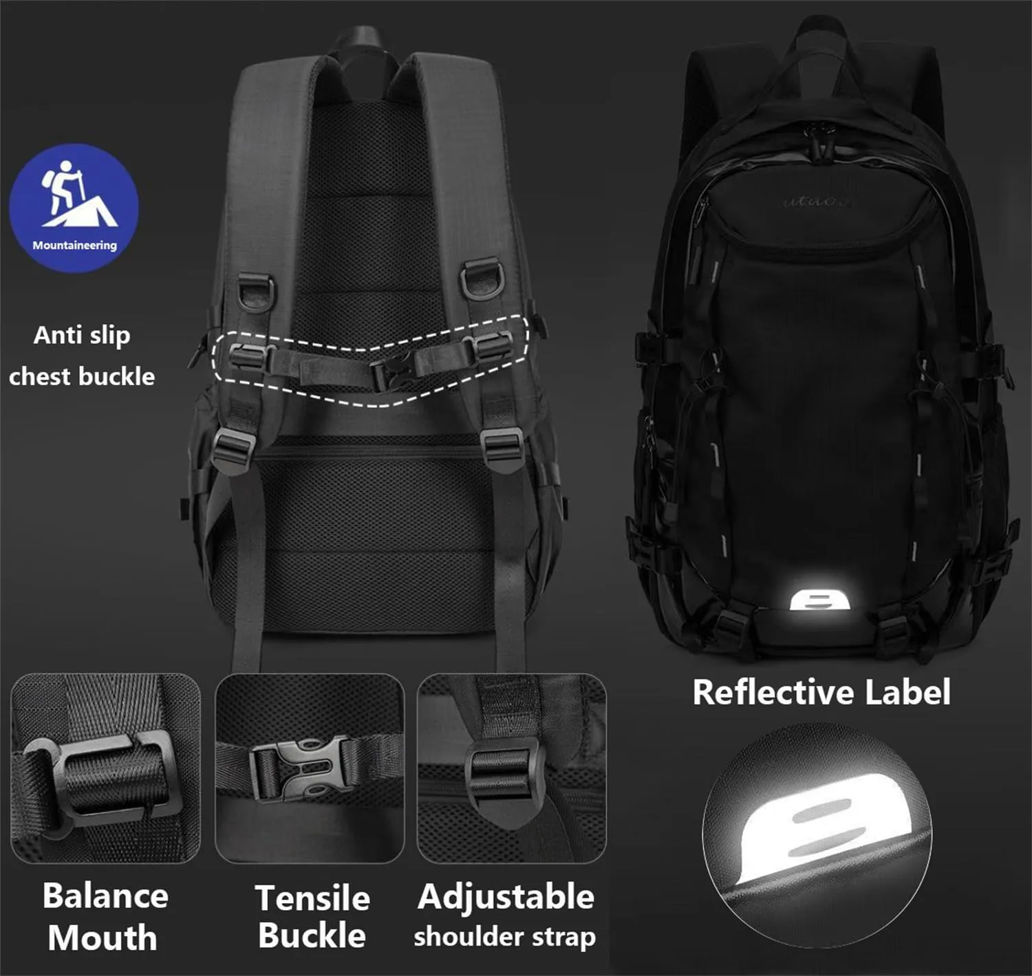 Mountaineering Backpack for Men 40L, Waterproof Outdoor Sport Backpack for Climbing Travel Hiking Cycling CampingTrekking (Grey,40L)