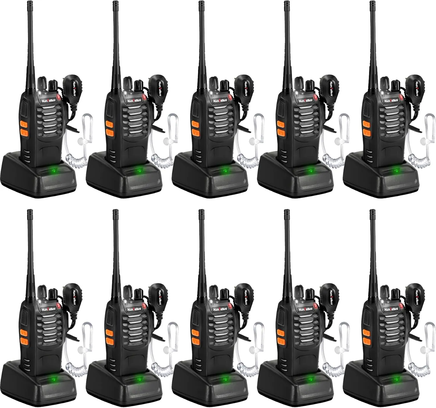 MT-8S Walkie Talkies Long Range Walky Talky with Earpieces Flashlight 1500mAh Li-ion Battery Support Type-C Charging Radios Walkie Talkies for Adults 10 Pack