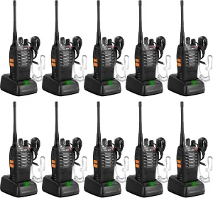 MT-8S Walkie Talkies Long Range Walky Talky with Earpieces Flashlight 1500mAh Li-ion Battery Support Type-C Charging Radios Walkie Talkies for Adults 10 Pack
