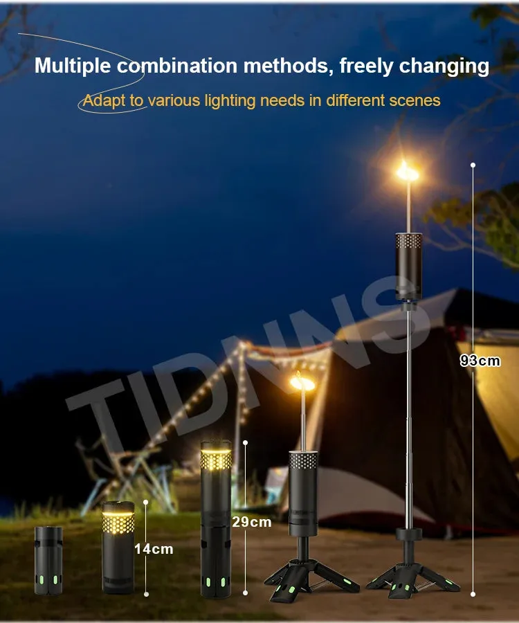 Multifunctional Rechargeable LED Camping Flashlight Lamp with Tripod & Retractable Torch