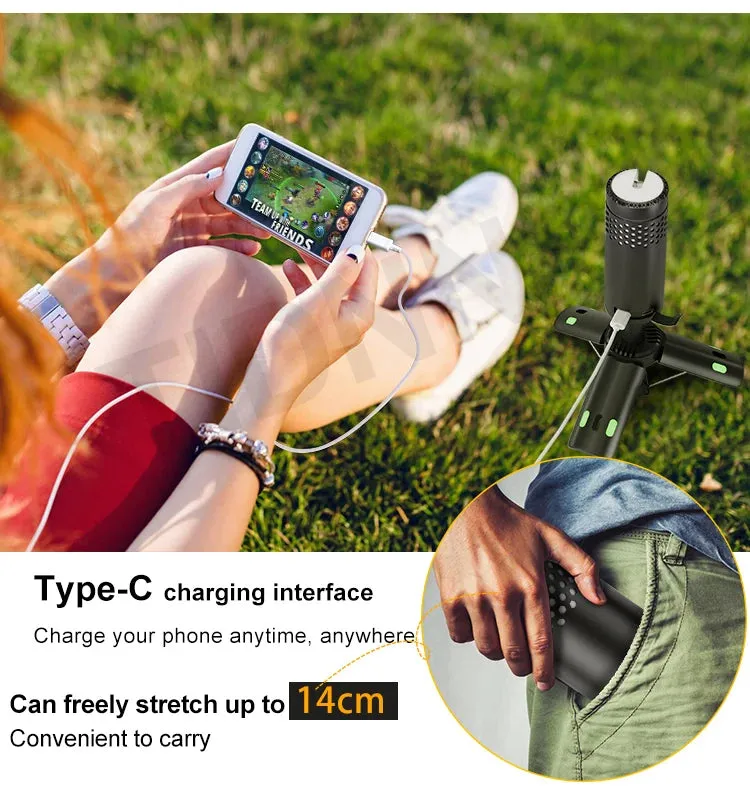 Multifunctional Rechargeable LED Camping Flashlight Lamp with Tripod & Retractable Torch