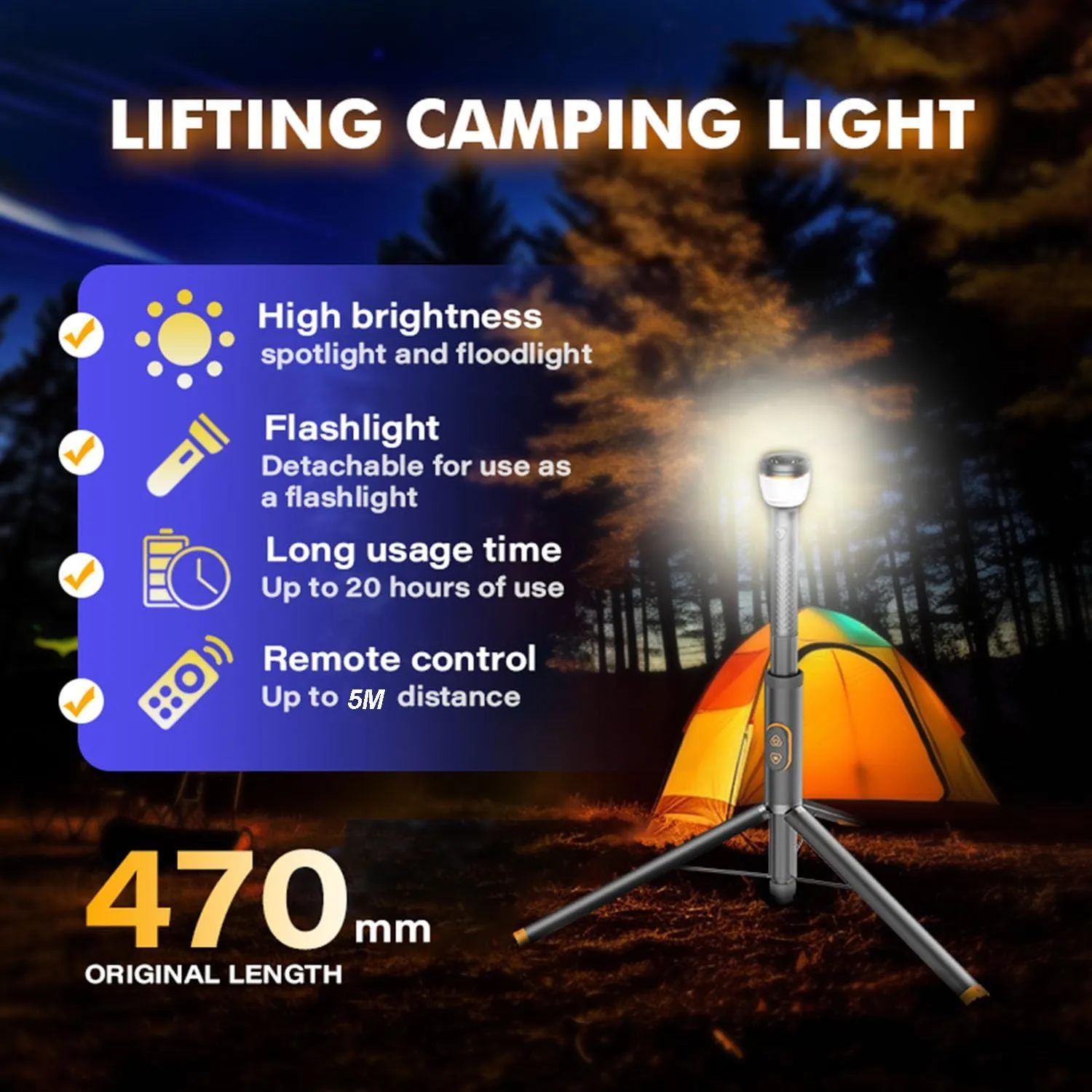 Multipurpose Camping Light with Stand & Remote Control