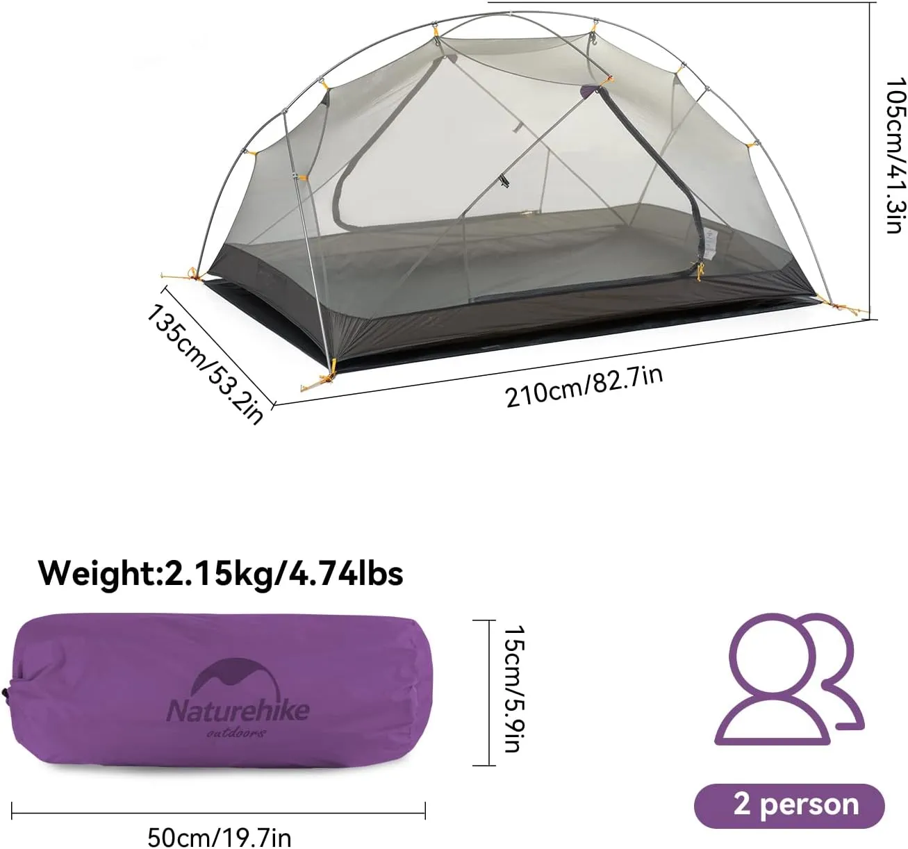 Naturehike Camping Tent, 2/3 Person Double Layer, Instant Easy Setup, Waterproof PU2000mm, 54 MPH Wind Resistance, UPF 50 , Outdoor Tent for Camping, Festivals, Backyard, Sleepovers