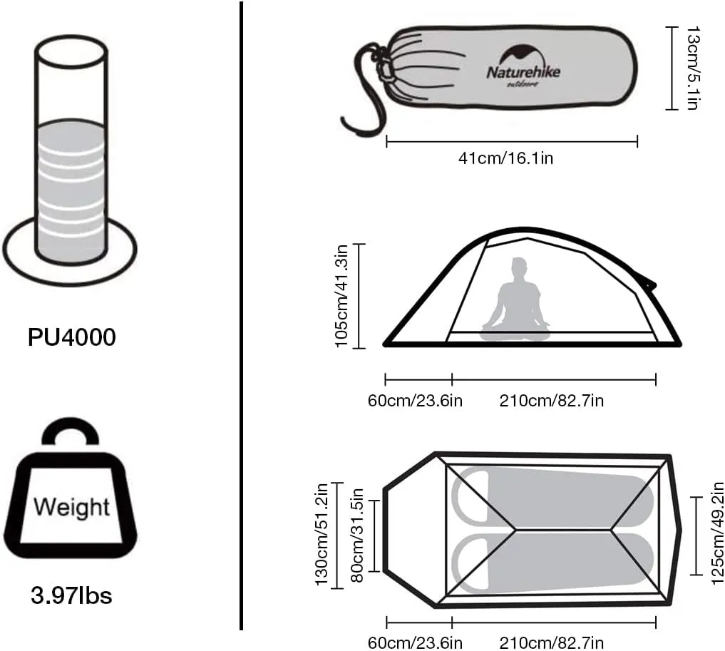 Naturehike Cloud-Up 2 Person Tent Lightweight Backpacking Tent with Footprint - Free Standing Ultralight Camping Hiking Backpack Tents Two Person Tent