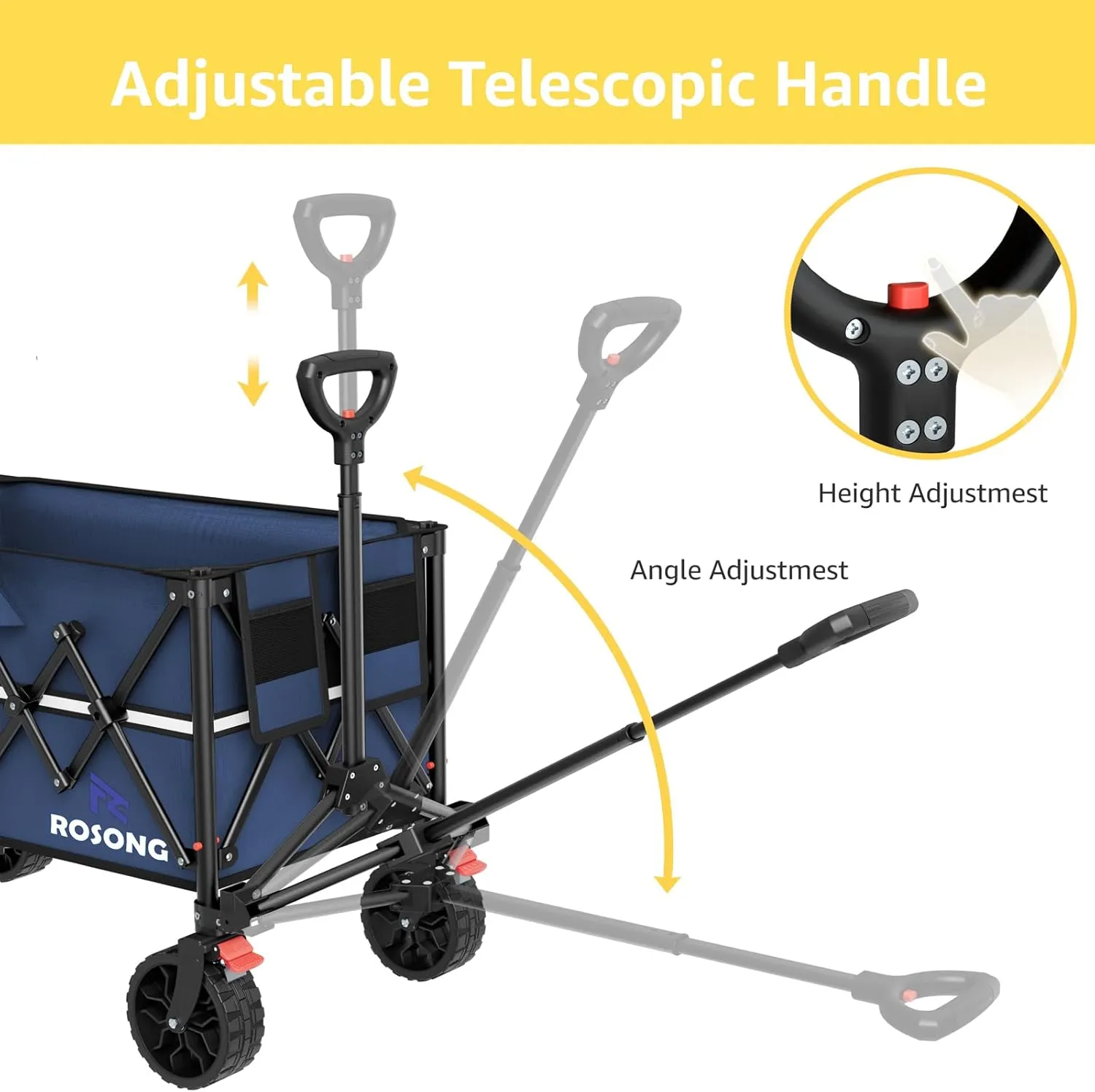 Navy Blue Folding Wagon Cart with Wheels Foldable - Collapsible Wagons Carts Heavy Duty, Fold Up Portable Utility Wagon for Grocery Beach Sports Fishing Camping Shopping