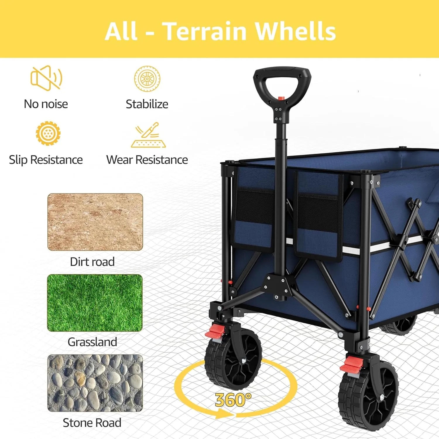 Navy Blue Folding Wagon Cart with Wheels Foldable - Collapsible Wagons Carts Heavy Duty, Fold Up Portable Utility Wagon for Grocery Beach Sports Fishing Camping Shopping