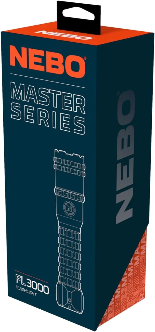 NEBO Master Series FL3000 Flashlight | 3000 Lumens, 5 Light Modes, Rechargeable Waterproof LED Flashlight, Powerful Magnetic Base, Perfect for Camping & Hunting, Includes Charging Cable