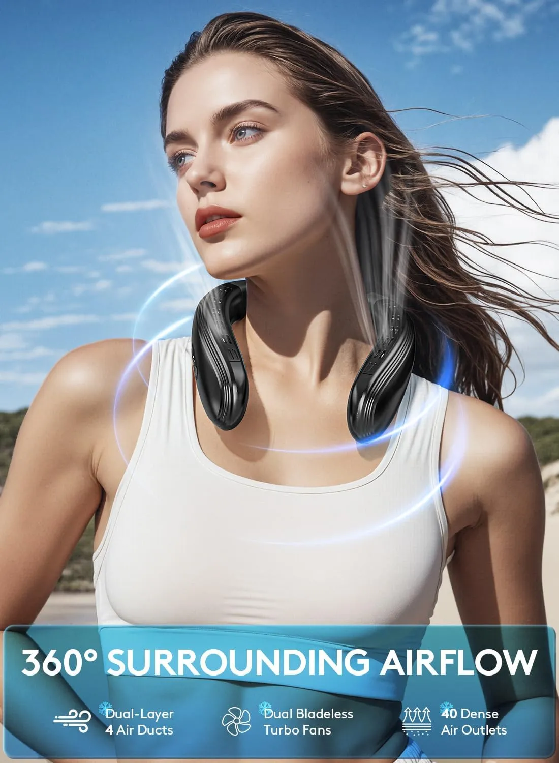 Neck Air Conditioner Portable, 360°Up-down Airflow Neck Fans that Blow Cold Air, 2-in-1 Neck Fan with Large Cooling Plate, 6000mAh Rechargeable Personal Fan for Men Women Outdoor/Office/Travel