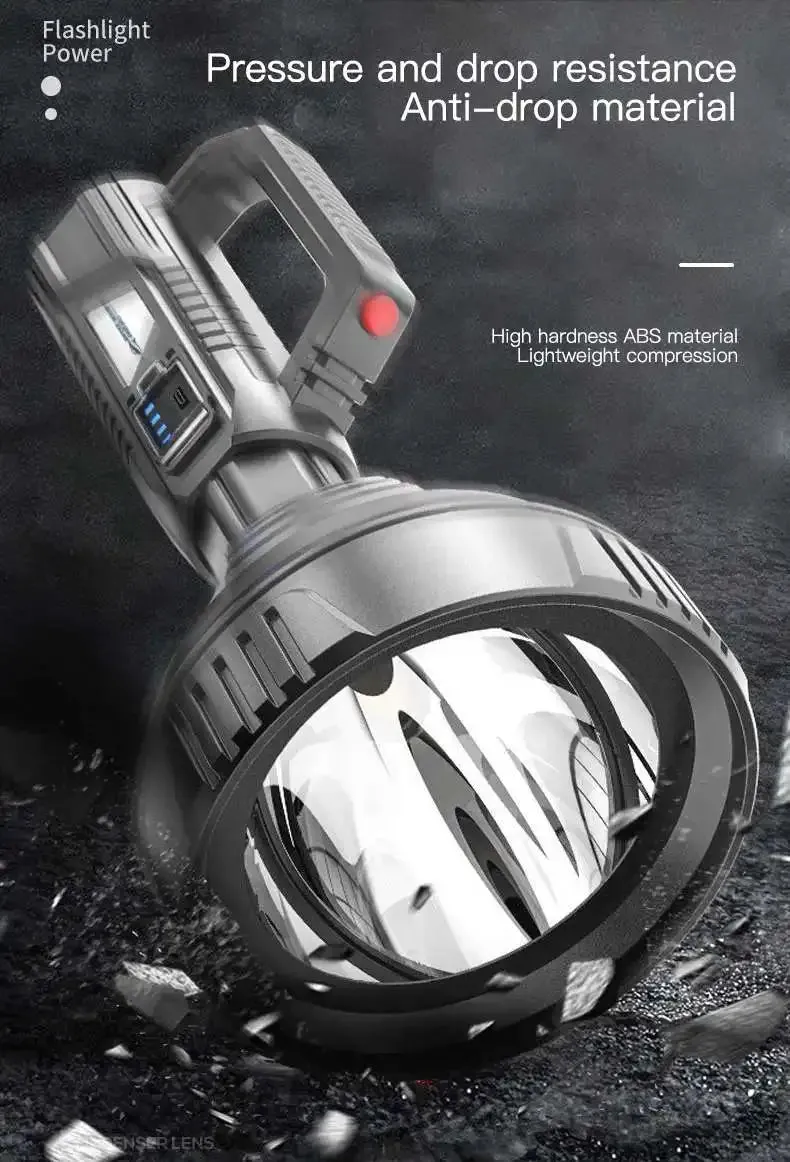 New 200Watts High Power P100 LED Searchlight Flashlight Waterproof 1500M Long Range USB Rechargeable Powerful Spotlight Searchlight Camping Lamp