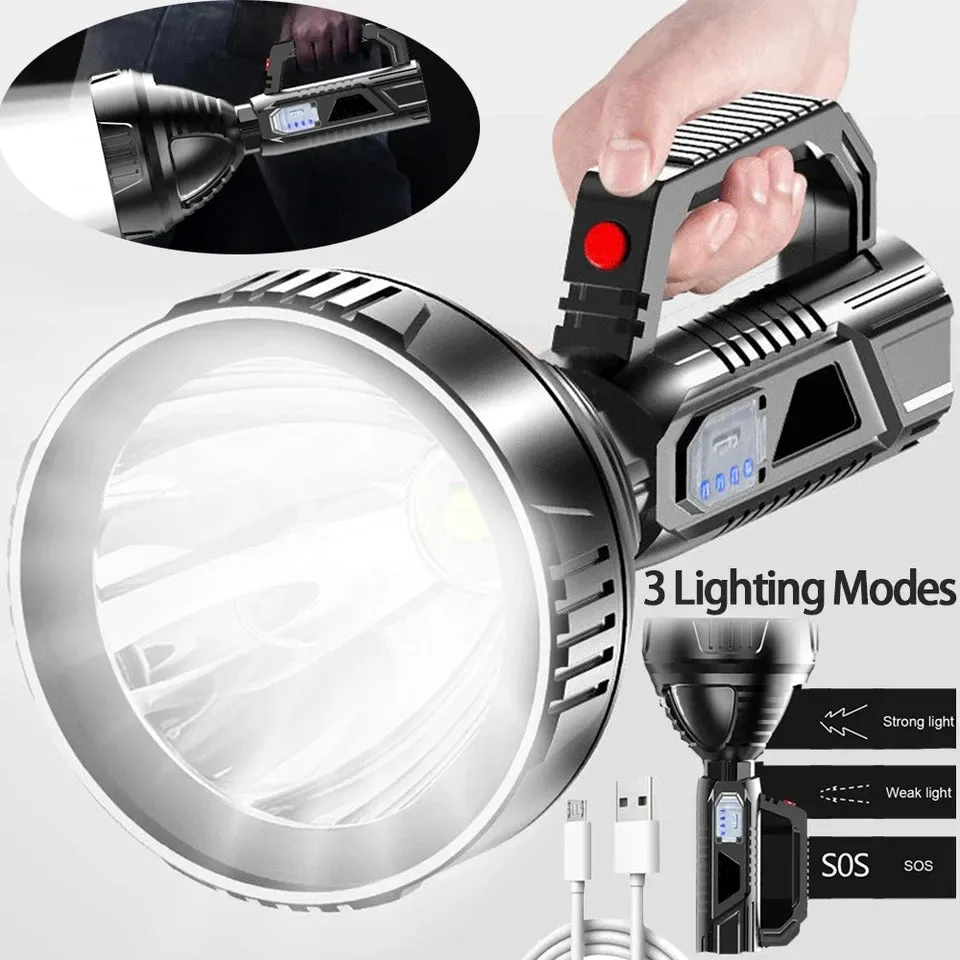 New 200Watts High Power P100 LED Searchlight Flashlight Waterproof 1500M Long Range USB Rechargeable Powerful Spotlight Searchlight Camping Lamp