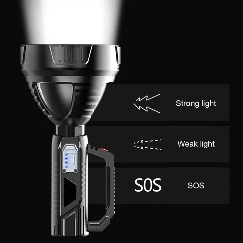 New 200Watts High Power P100 LED Searchlight Flashlight Waterproof 1500M Long Range USB Rechargeable Powerful Spotlight Searchlight Camping Lamp