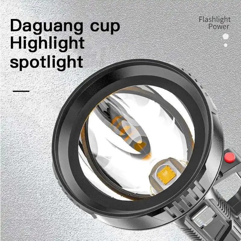 New 200Watts High Power P100 LED Searchlight Flashlight Waterproof 1500M Long Range USB Rechargeable Powerful Spotlight Searchlight Camping Lamp