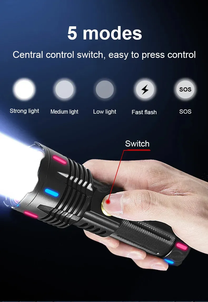 New 800W LED Ultra Powerful Long-Range Flashlight with 26650 Rechargeable Batteries High Power LED Flashlights 3500M Long Range Torch Outdoor Tactical Lantern