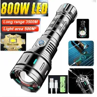 New 800W LED Ultra Powerful Long-Range Flashlight with 26650 Rechargeable Batteries High Power LED Flashlights 3500M Long Range Torch Outdoor Tactical Lantern