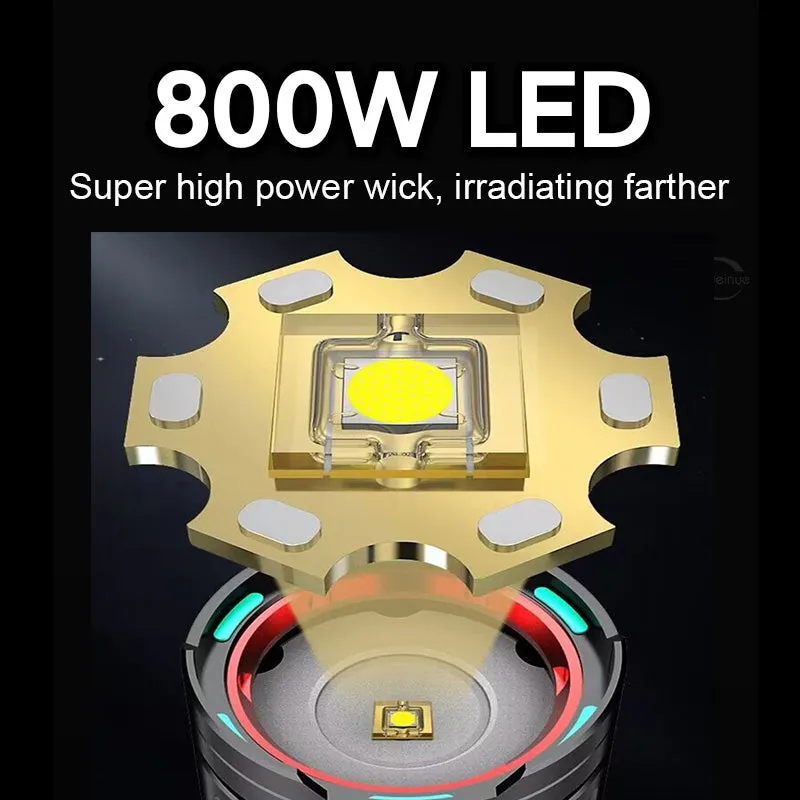 New 800W LED Ultra Powerful Long-Range Flashlight with 26650 Rechargeable Batteries High Power LED Flashlights 3500M Long Range Torch Outdoor Tactical Lantern