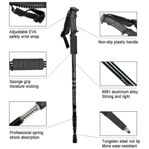 New Hiking Trekking Poles Walking Stick Adjustable Camping Black Lightweight