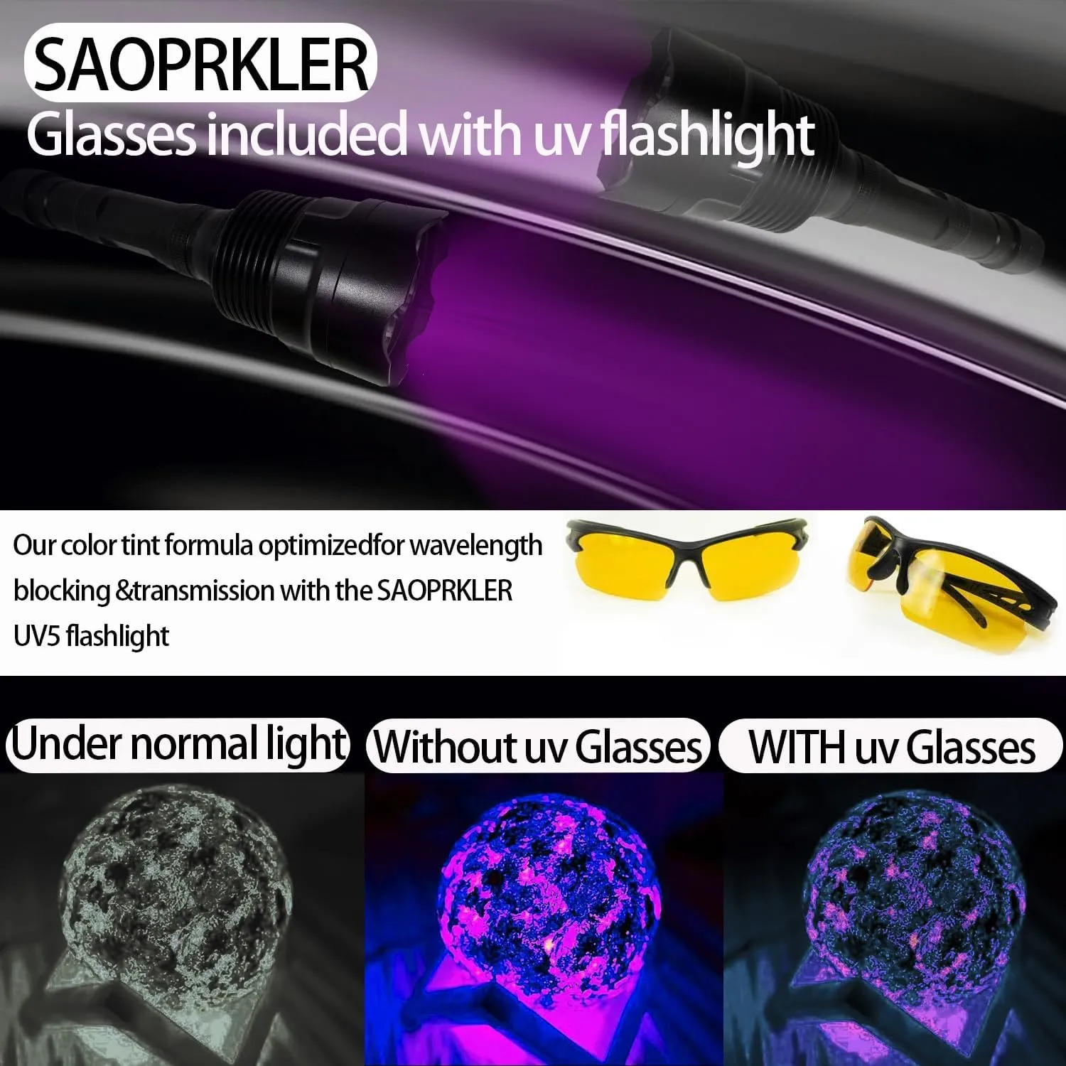 New UV Light Flashlight(UV5-365nm) High Power Upgraded UV Flashlight for Gem Identification, Scorpion Spotting, AC System Inspection and Rock Fluorescence