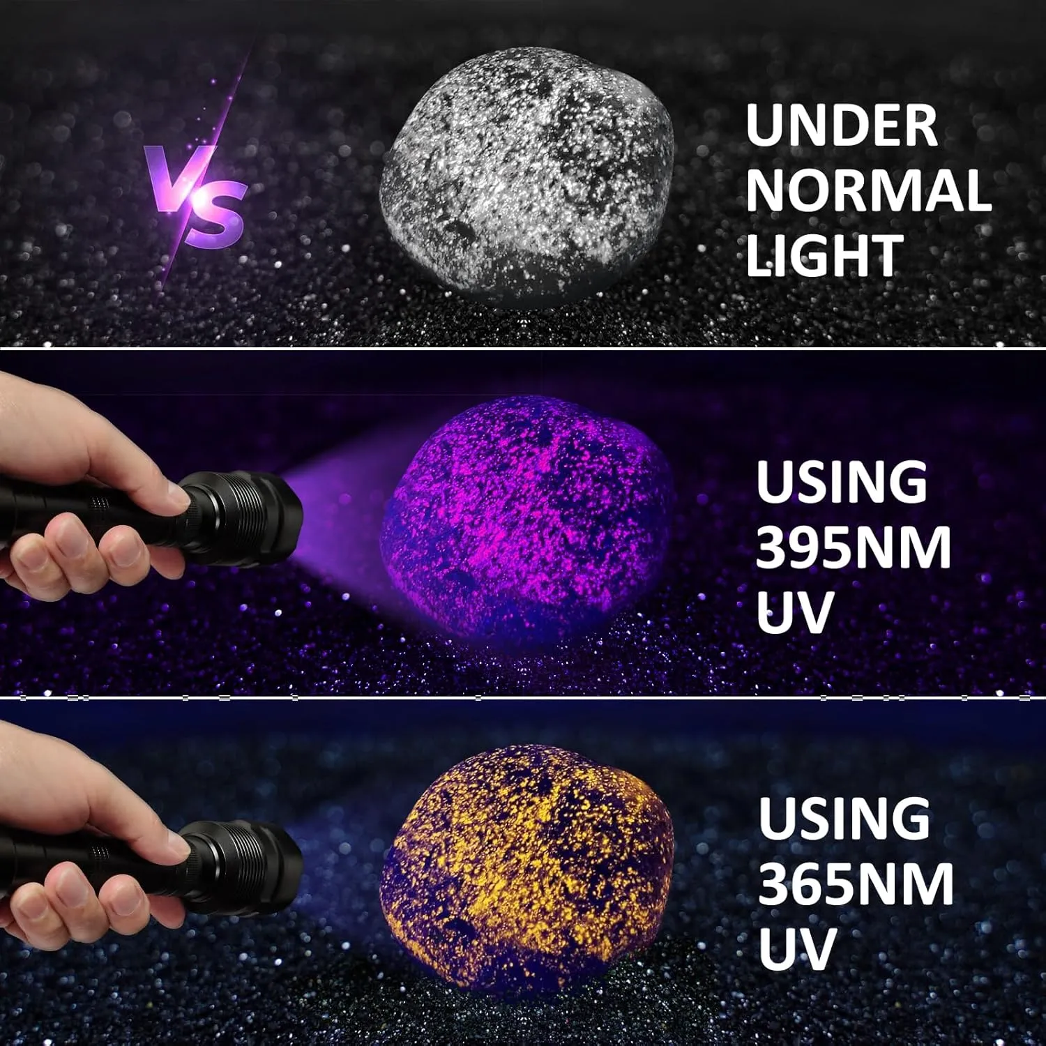 New UV Light Flashlight(UV5-365nm) High Power Upgraded UV Flashlight for Gem Identification, Scorpion Spotting, AC System Inspection and Rock Fluorescence