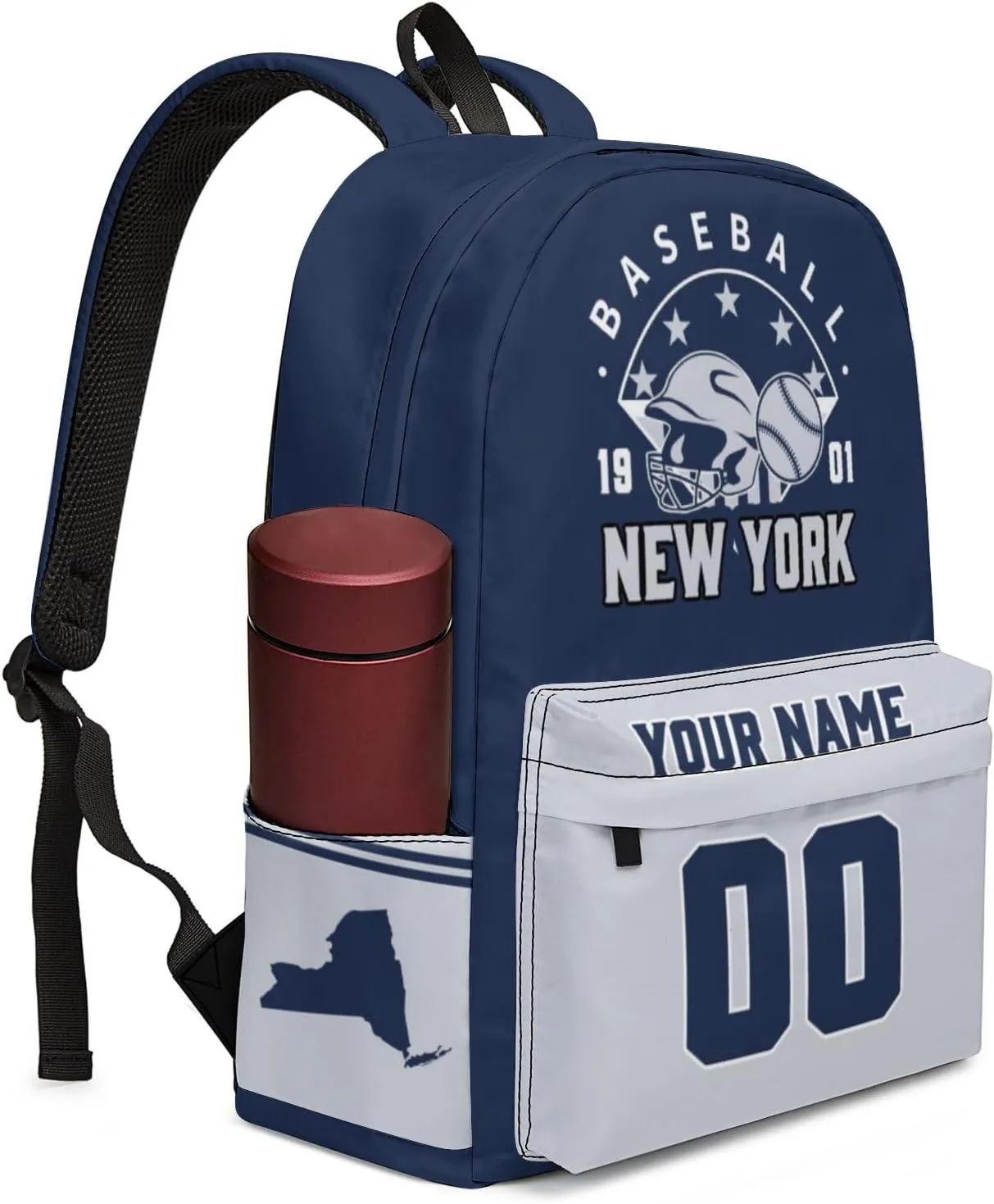 New York Backpack Custom Name Number Travel Laptop Work Shoulder Bag Personalized Daypack Fans Gift for Men Women Boy Girl