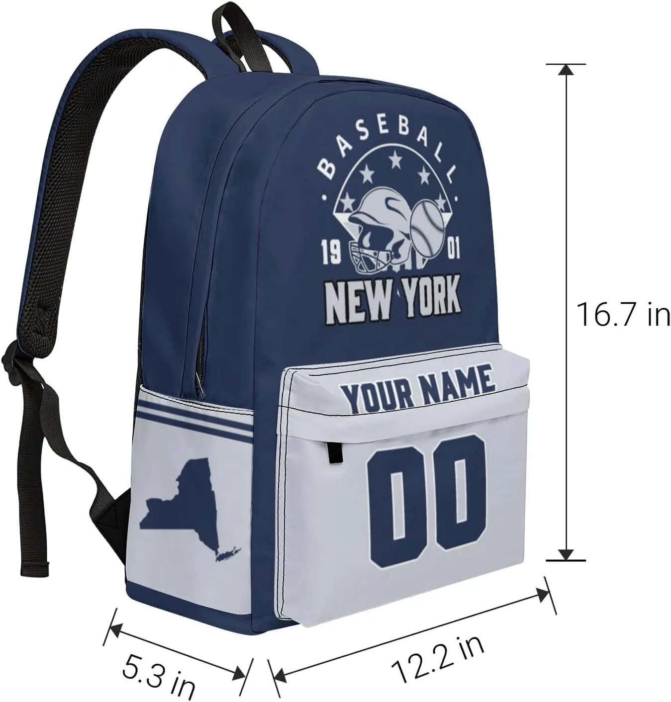 New York Backpack Custom Name Number Travel Laptop Work Shoulder Bag Personalized Daypack Fans Gift for Men Women Boy Girl