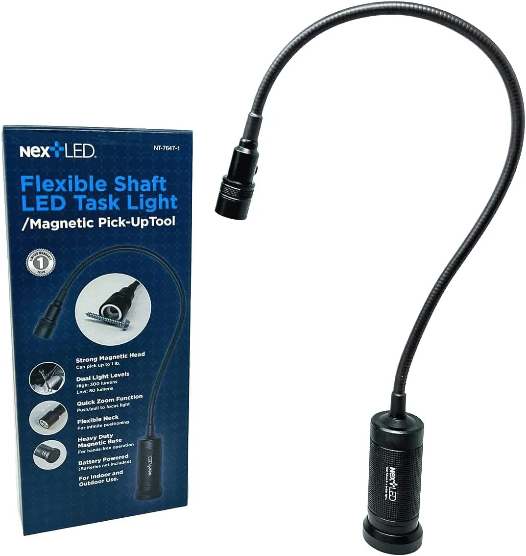 NextLED Flexible Shaft Magnetic LED Flashlight and Pickup Tool, Telescoping Neck with Extendable Neck up to 20 Inches, 300 Lumen Cree COB LED Work Light, Strong Magnetic bottom, Pick up to 1Lb
