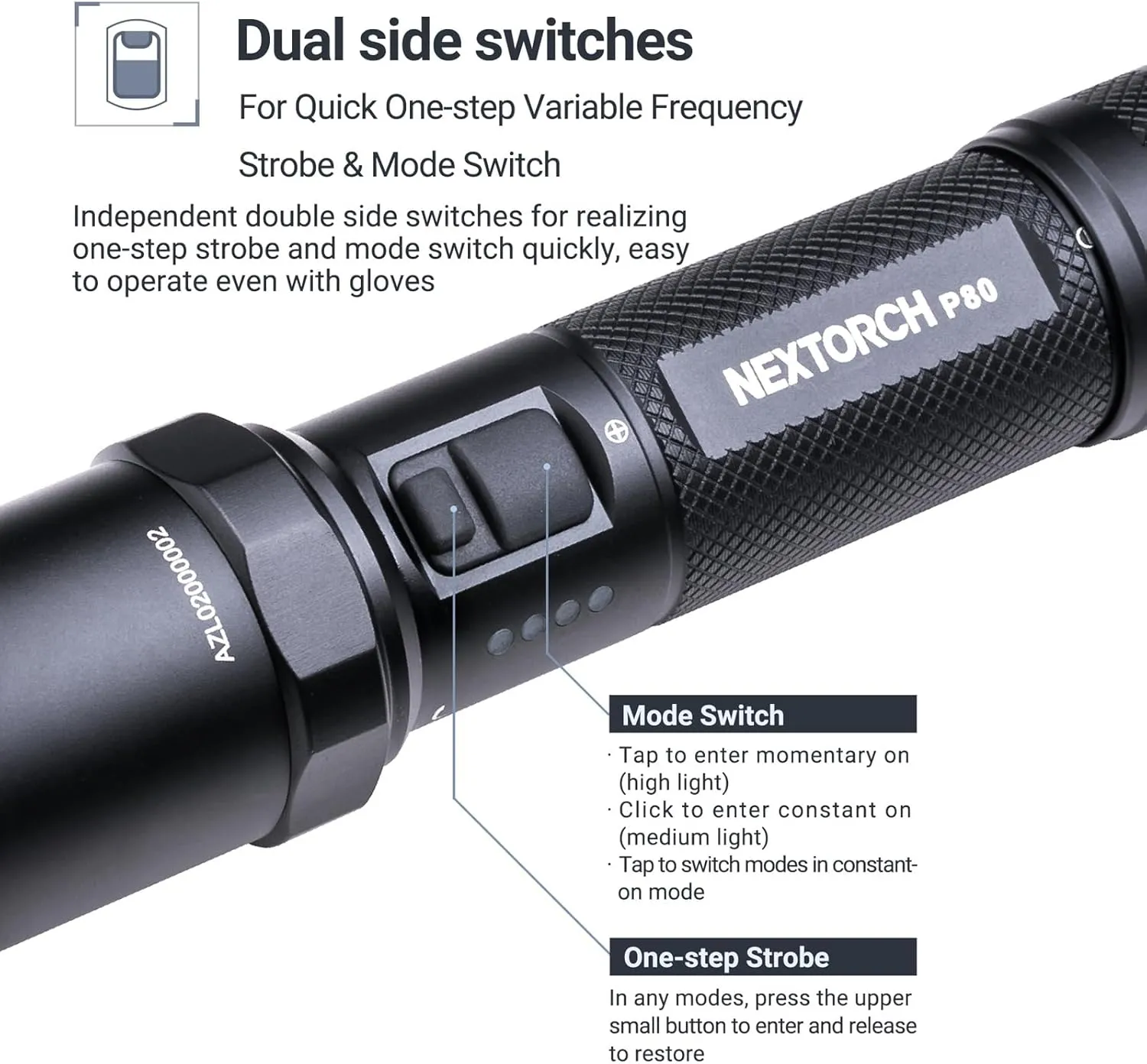 NEXTORCH P80 Rechargeable Flashlight High Lumens, 1600 Lumens LED Tactical Flashlight with 5 Modes & Strobe & Ceramic Glass Breaker for Night Duty, Outdoor Adventure, Self-Protection, Daily Use