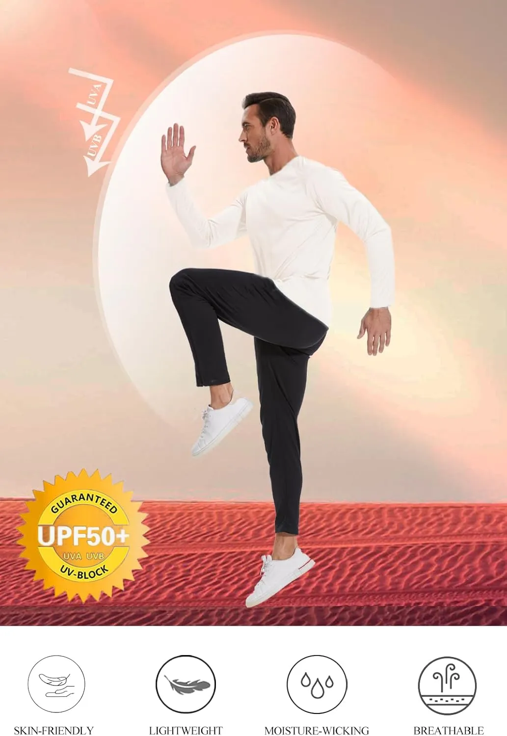 NEYOUQE Men's Sun Protection UPF 50  Shirts Long Sleeve Running Workout Athletic Gym Shirt UV Swim Fish Rash Guard Hiking