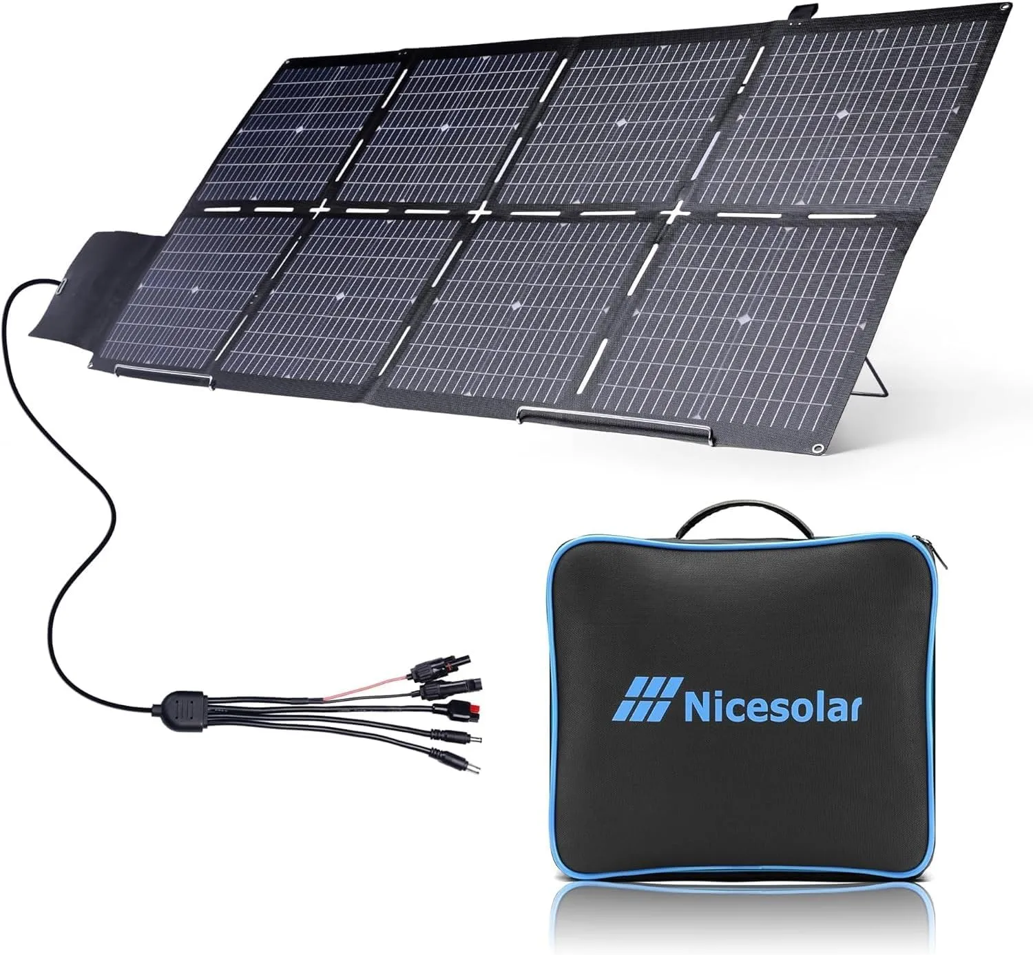 Nicesolar 200W Bifacial Portable Solar Panel Foldable Solar Charger for Portable Power Station Solar Generator with USB A&C PD 65W for Laptop Smartphone Tablet Powerbank Outdoor Camping Van RV