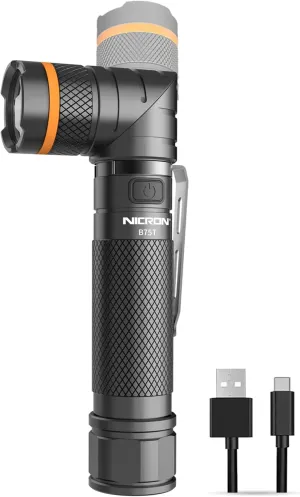 NICRON B75T LED Tactical Flashlight with Red White Dual Light, 90 Degree Rotating Head, Magnetic Base, Pocket Clip for Night Hunting, Camping, Emergency, Night Vision