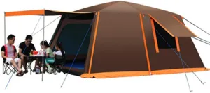 NIEH Dome Tent with Porch Automatic Pop Up Tent Sun Shelter Easy Set Up Double Layer Family Camping Tents with Carrying Bag for Outdoor Camping, Fishing, BBQ, 5