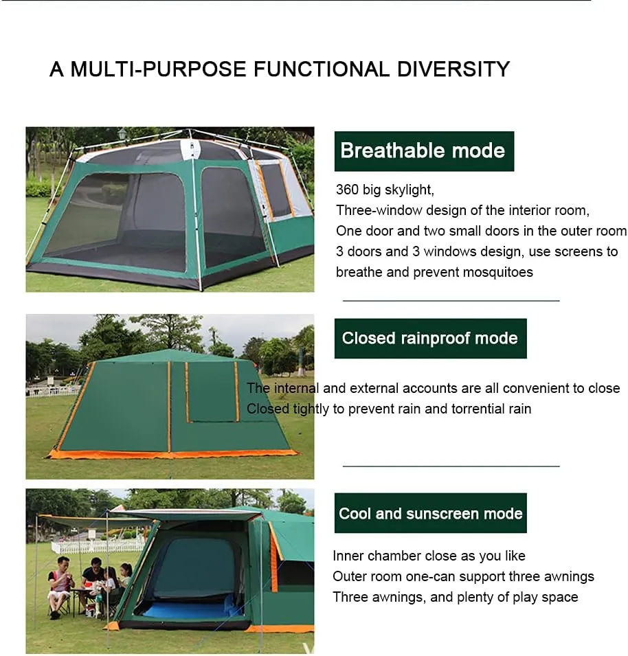 NIEH Dome Tent with Porch Automatic Pop Up Tent Sun Shelter Easy Set Up Double Layer Family Camping Tents with Carrying Bag for Outdoor Camping, Fishing, BBQ, 5
