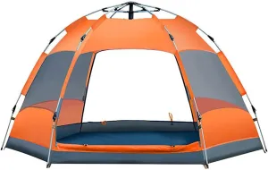NIEH Instant Pop Up Tents, 3-4 People Double-Layer Hexagonal Camping Tent with Double Door Screens Waterproof Sunscreen Breathable, for Hiking Outdoor Travel Orange