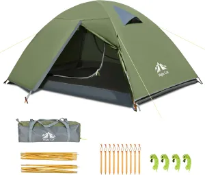 Night Cat Backpacking Tent 2 Persons with Aluminium Pole Double Layers Camping Tent Adults Rainproof Lightweight Easy Setup Two Doors Hiking Mountaineering 2.2x1.4m