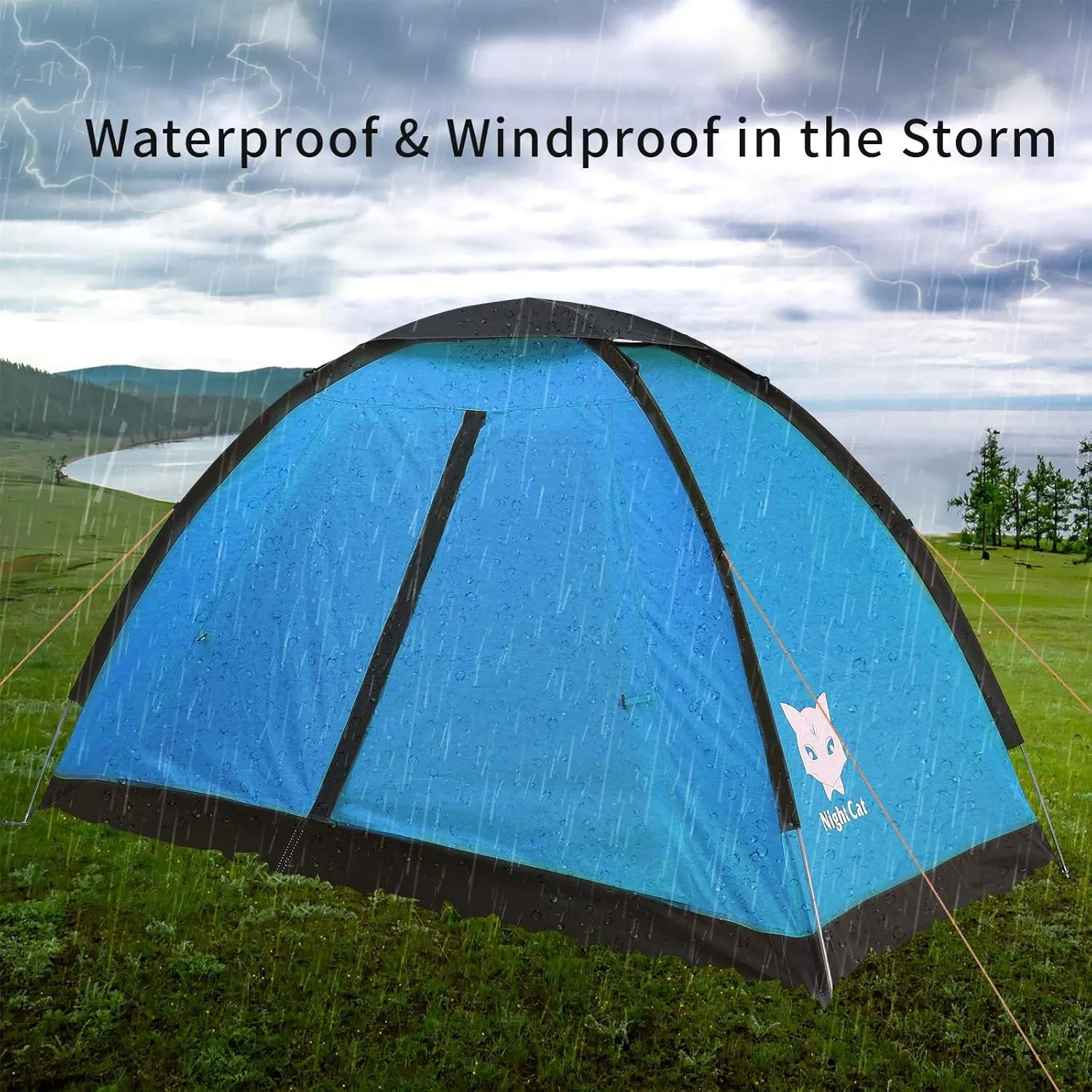 Night Cat Backpacking Tent for One 1 to 2 Persons Lightweight Waterproof Camping Hiking Tent for Adults Kids Scouts Easy Setup Single Layer 2.2x1.2m
