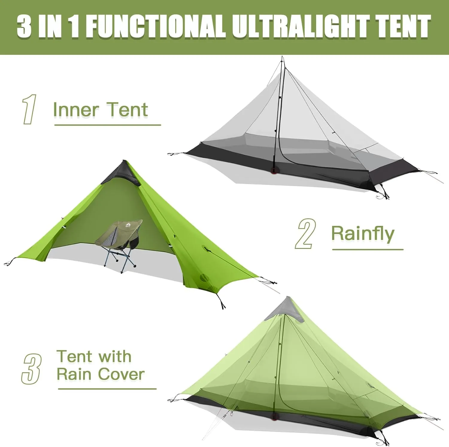 Night Cat Ultralight Tent 1 Person for Professional Backpacker Hiker 2 LBS Only Lanshan Backpacking Bivvy Ground Tent Heavy Rain Waterproof Trekking Pole Not Included