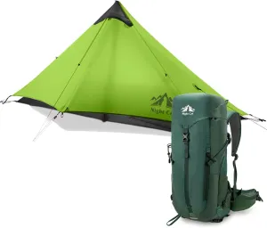 Night Cat Ultralight Tent 1 Person with Internal-Frame Hiking Backpack for Professional Backpacker Hiker