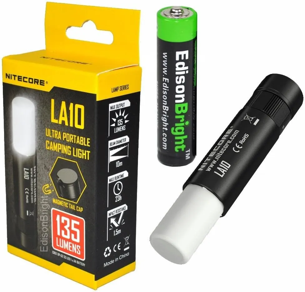 Nitecore LA10 135 Lumen dedicated magnetic base camping light with EdisonBright AA battery