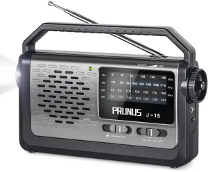 NOAA Weather AM FM Portable Radio with Best Reception,Flashlight, Earphone Jack,Battery Operated Radio by 3X D Cell Batteries or AC Power for Hurricane Emergency Use,Plug in Wall by PRUNUS J15WB