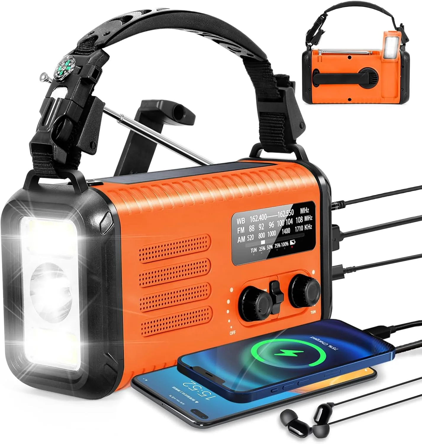 NOAA Weather Radio with AM/FM & Solar Radio, Hand Crank Emergency Radio(Condor 1), 20000MAH Rechargeable Battery Powered, Cell Phone Charging, 3 Modes Flashlight Reading Lamp, SOS Alarm for Emergency