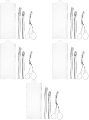 NOLITOY 5 Sets Versatile Eyebrow Grooming Kit Includes Razor Scissors Trimmer Portable for Travel