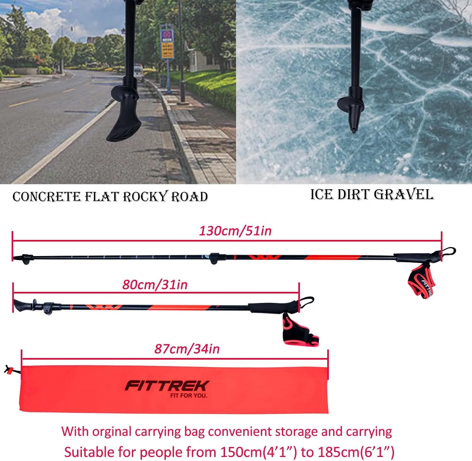 Nordic Walking Poles for Men Women - 2 Pack Aluminum Nordic Walking Sticks - Nordic Poles with Ergonomic Grip Adjustable Ultralight for Hiking, Camping, Trekking, Mountaineering, Backpacking