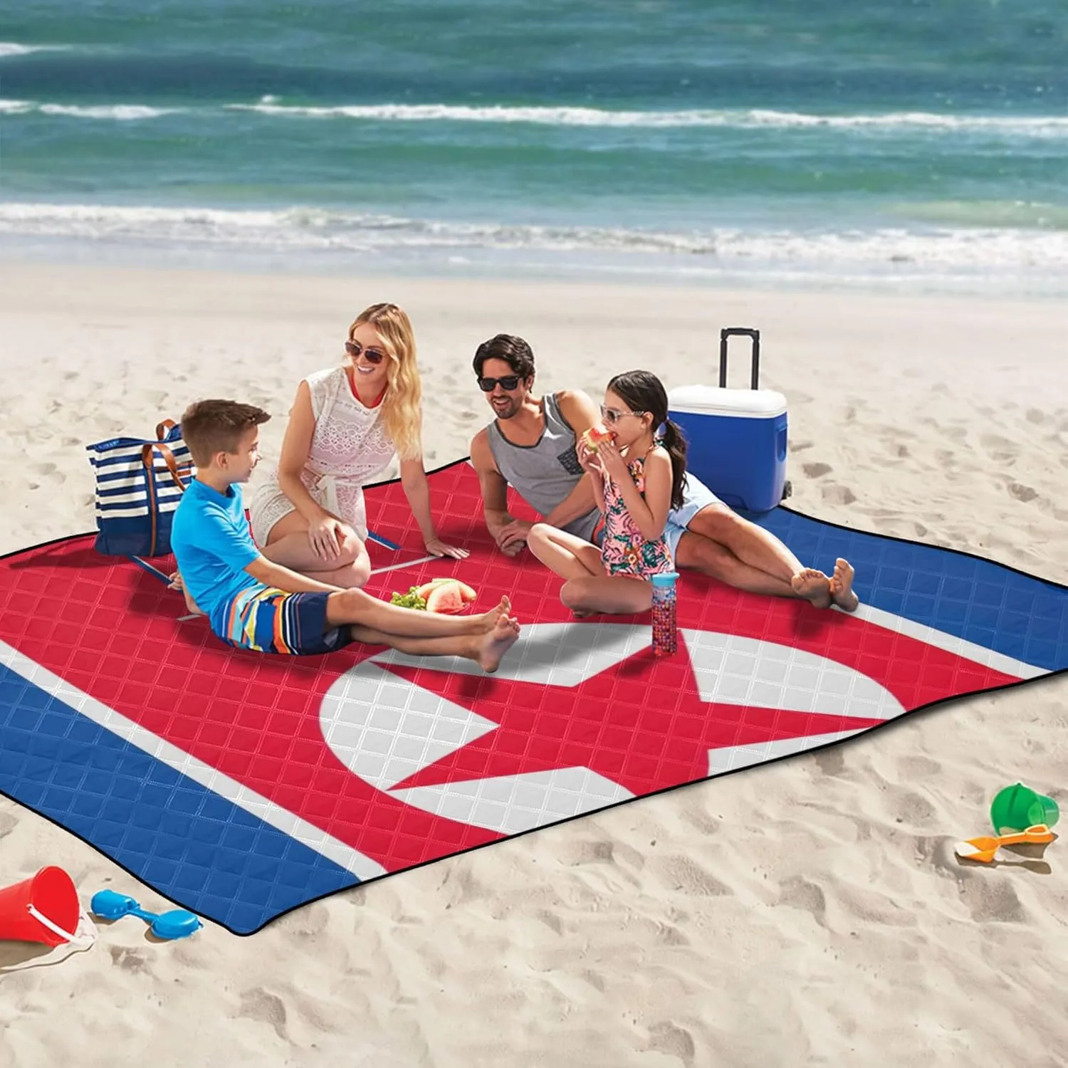 North Korea Flag Picnic Supplies Foldable Mat Waterproof Beach Blanket Sandproof Outdoor Camping Grass Mat 80" x 60"