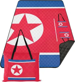 North Korea Flag Picnic Supplies Foldable Mat Waterproof Beach Blanket Sandproof Outdoor Camping Grass Mat 80" x 60"