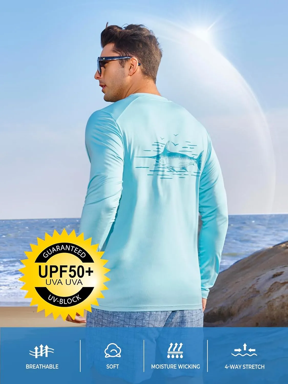 NORTHYARD Men's UPF 50  Sun Protection Shirts Long Sleeve Swim Beach Rash Guard UV Lightweight Quick Dry Fishing SPF T-Shirt