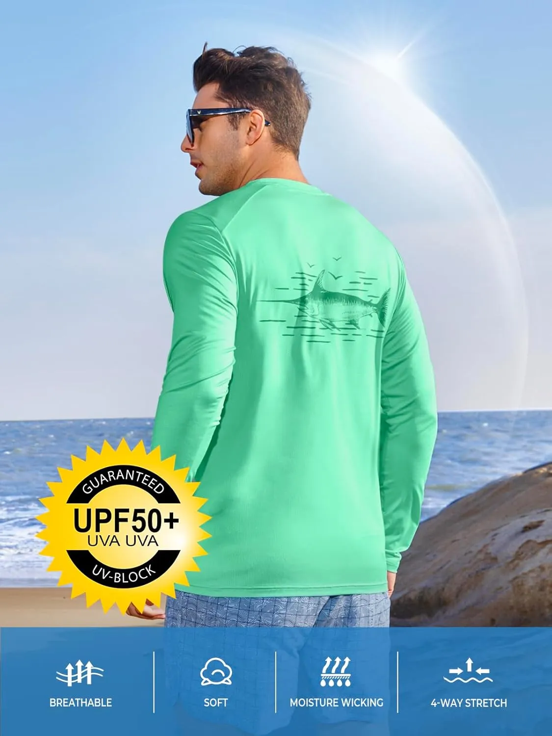 NORTHYARD Men's UPF 50  Sun Protection Shirts Long Sleeve Swim Beach Rash Guard UV Lightweight Quick Dry Fishing SPF T-Shirt