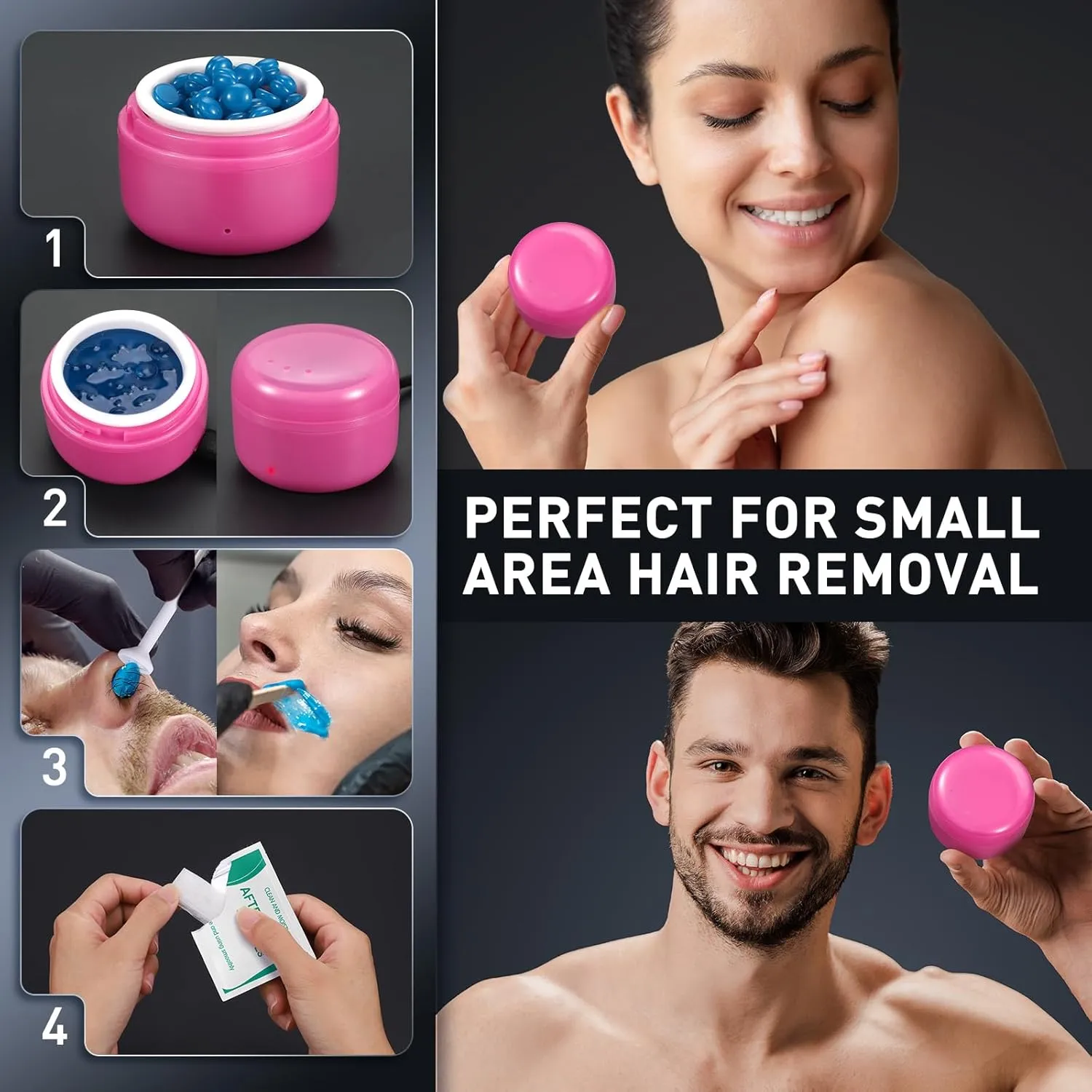 Nose Wax Kit - Portable Wax Warmer for Hair Removal with 100g Wax, 24 Applicators, 12 Nose Hair Sticks 3 Silicone Pots, Wax Melt Warmer Waxing Kit for Women and Men