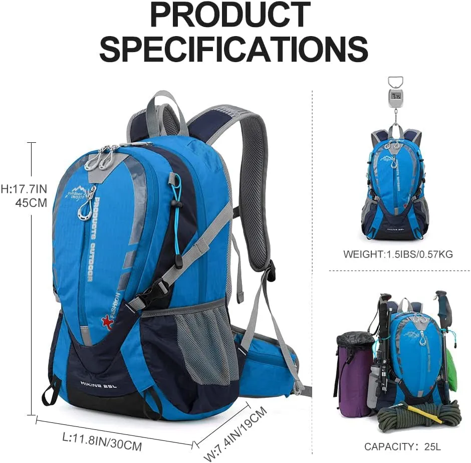 NOXTO 25L Hydration Daypack - Compact Hiking Backpack with 2L Water Bladder and Rain Cover for Travel, Cycling, and Camping